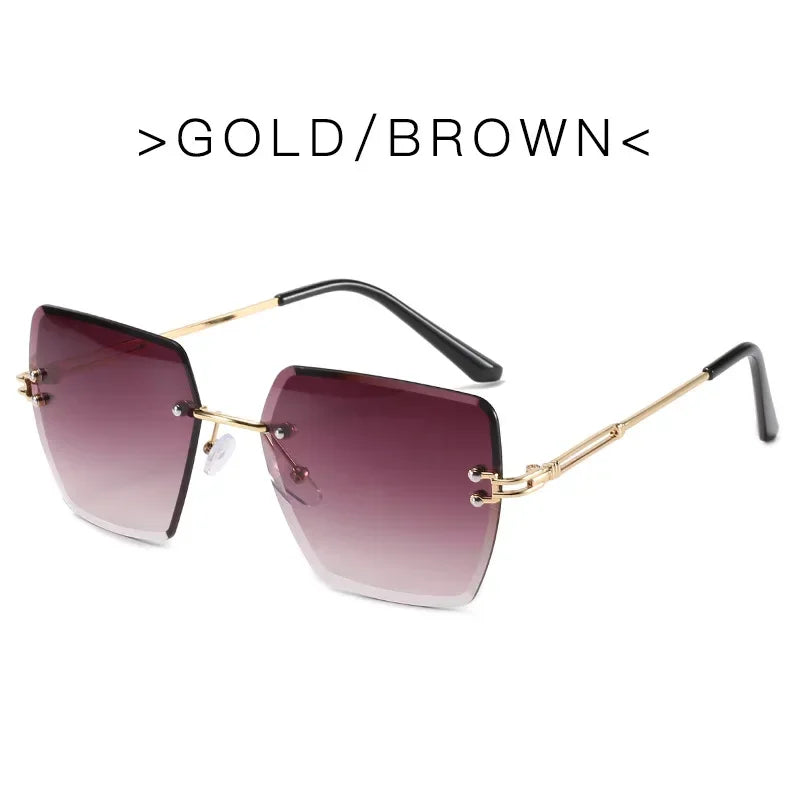 2025 Fashion Oversized Rimless Sunglasses Women Famous Luxury Brand Design Sexy Vintage Lady Summer Style  Sun Glasses - EastCurated