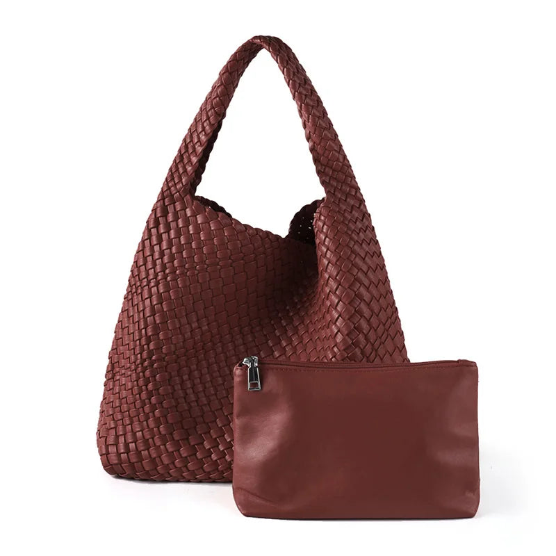 ZR DIARY Handmade Woven Bag Women PU Leather Large Capacity Totes Fashion Shoulder Bag 224BZ9389-1 - EastCurated