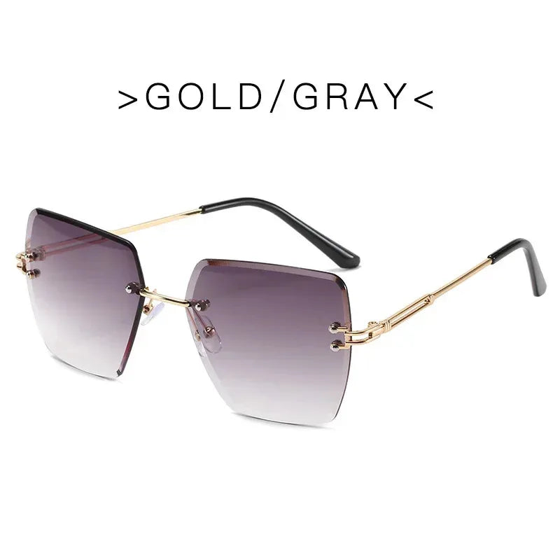 2025 Fashion Oversized Rimless Sunglasses Women Famous Luxury Brand Design Sexy Vintage Lady Summer Style  Sun Glasses - EastCurated