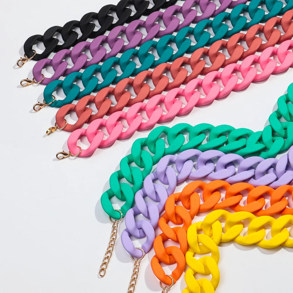 New Colorful Matte Acrylic Wide Chain Choker Necklaces for Women Statement Bohemian Resin Chunky Collar Necklace Fashion Jewelry - EastCurated