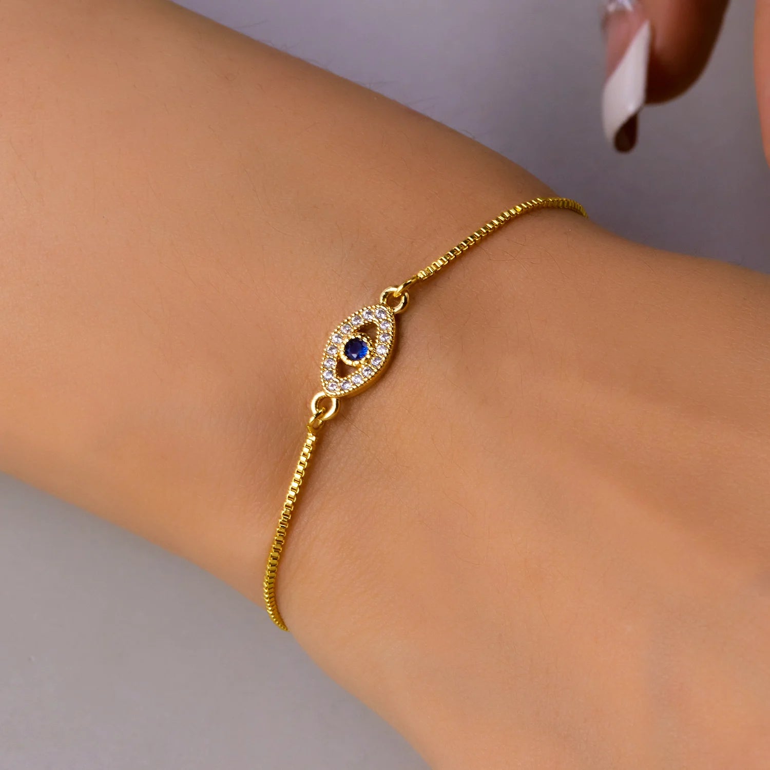 Exquisite Zircon Blue Crystal Evil Eye Bracelet Classic Turkish Lucky Eyes Gold Color Chain Bracelets For Women Men Jewelry Gift - EastCurated