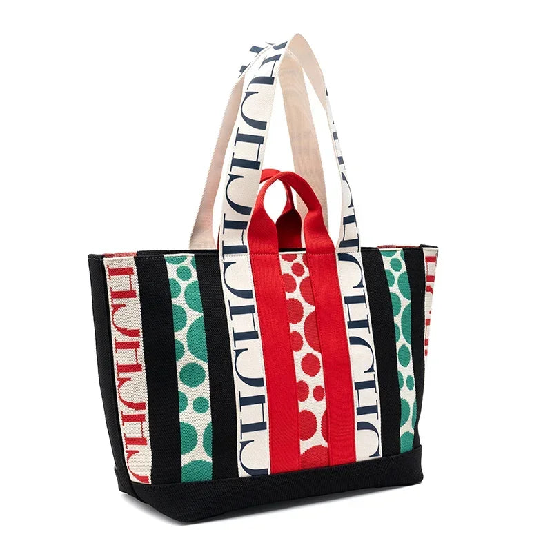 CH Casual Trend Shoulder Bag Simple New Stripe Splicing Design Crossbody Bags Commuter Large Capacity Ladies Shopping Handbag - EastCurated
