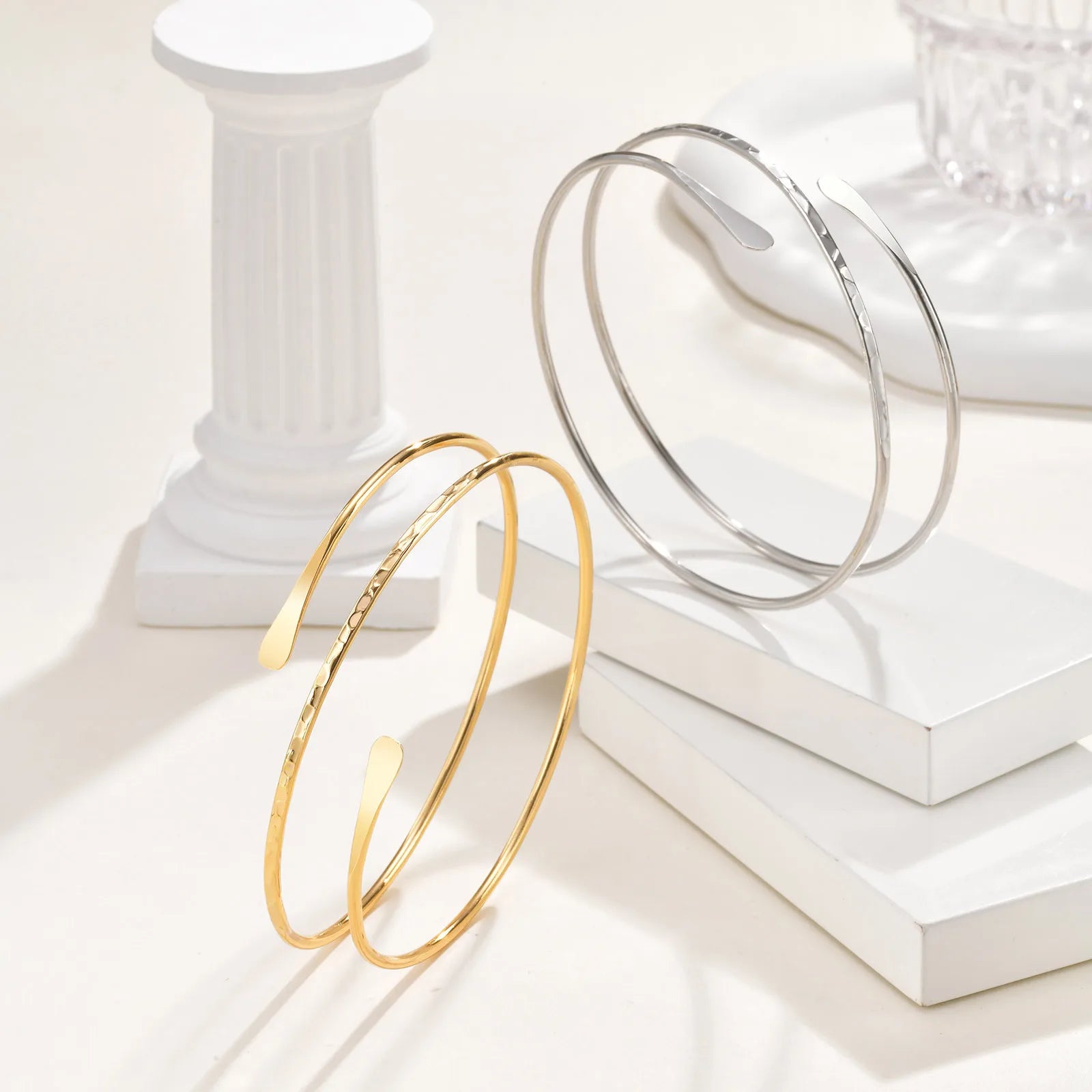 Upper Arm Cuff Bracelet for Women, Minimalist Gold Plated Armband Statement Party Armlets Jewelry - EastCurated