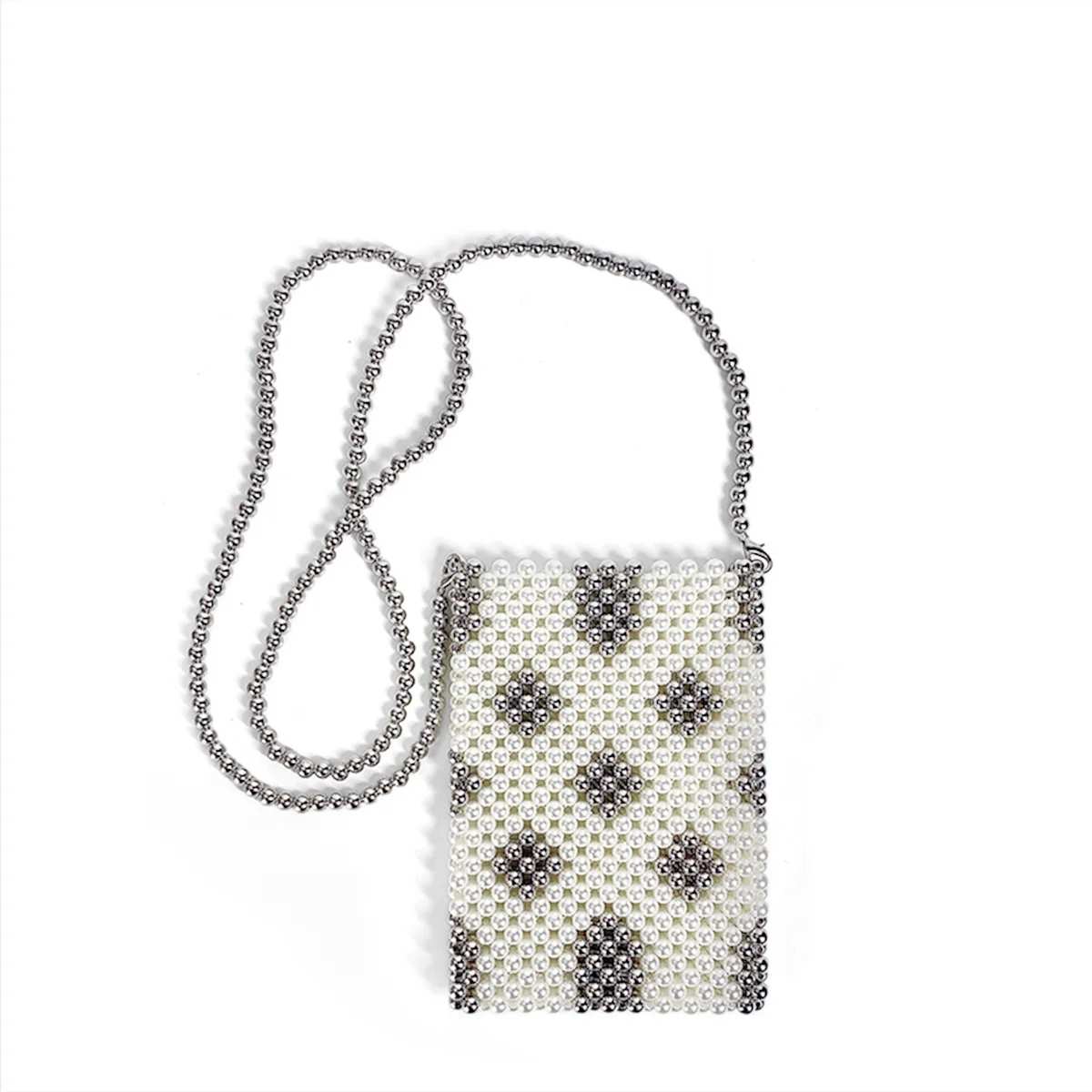 Handmade Beaded Bag for Women, New Style, Graceful, Small Fresh Pearl Phone Bag, Single Shoulder Crossbody Bag, 2024