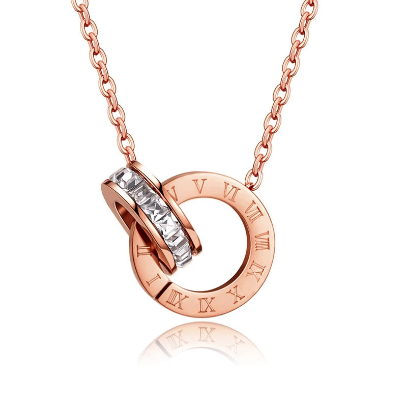 Classic Roman Numeral Crystal Stainless Steel Earrings Necklace for Women Luxury Elegant Fashion Wedding Party Jewelry Gift - EastCurated