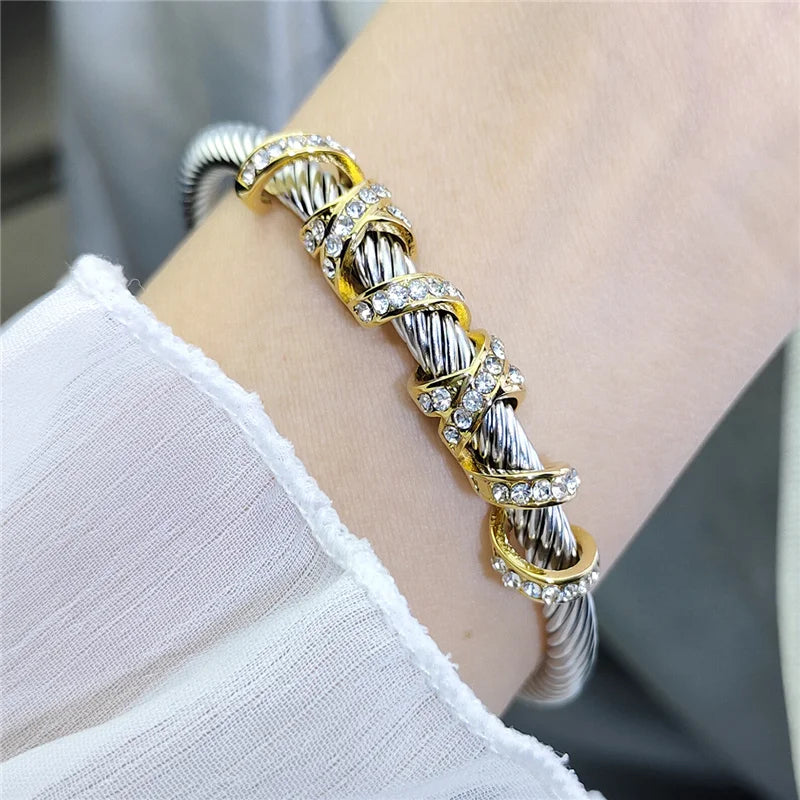Adjustable Small Cz Crisscross Intergold Bracelet Titanium Steel Twisted Bangle  Minimalist High-End Fashion Jewelry For Woman - EastCurated