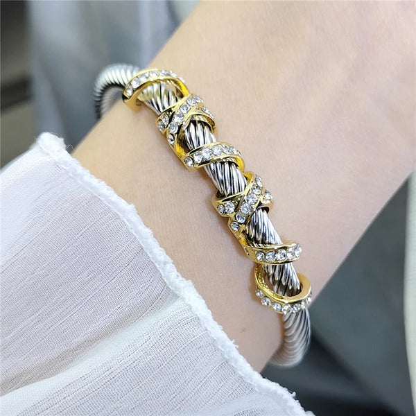 Adjustable Small Cz Crisscross Intergold Bracelet Titanium Steel Twisted Bangle  Minimalist High-End Fashion Jewelry For Woman - EastCurated