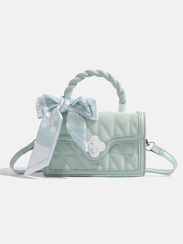 2025 New Bow Silk Scarf Handbag Sweet Style Small Square Bag Fashion Single Shoulder Crossbody Bag