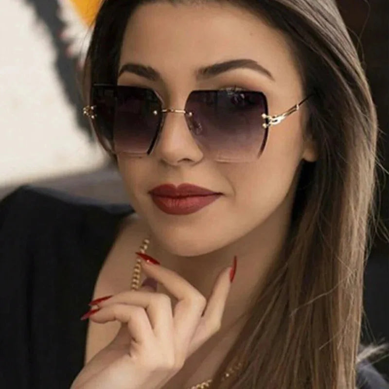 2025 Fashion Oversized Rimless Sunglasses Women Famous Luxury Brand Design Sexy Vintage Lady Summer Style  Sun Glasses - EastCurated