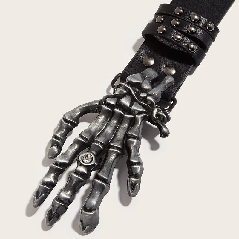 Desinger Belts For Women High Quality Luxury Brand Punk Goth Rivet Black Jeans Unisex Men Belt Paw Skull Buckle Waistband Man - EastCurated