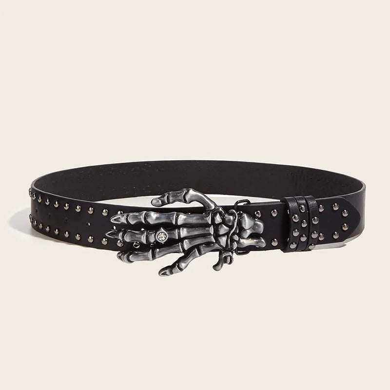 Desinger Belts For Women High Quality Luxury Brand Punk Goth Rivet Black Jeans Unisex Men Belt Paw Skull Buckle Waistband Man - EastCurated