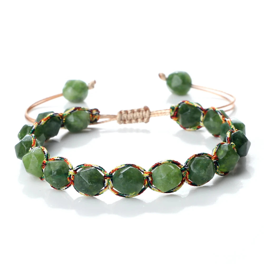 Bohemian Bracelets 8mm Tiger Eye Stone Agates Beads Cut Surface Bangle Handmade Adjustable Weave Bracelet Women Men Yoga Jewelry - EastCurated