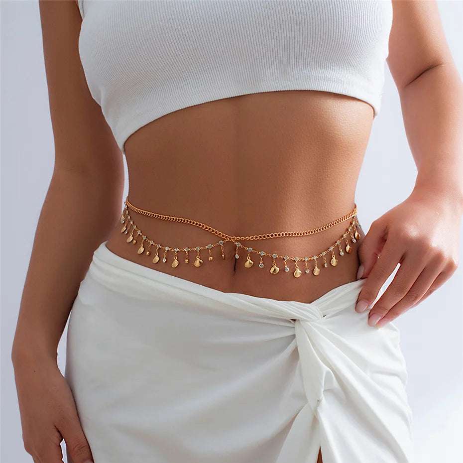 Ingemark Sexy Rhinestone Star Tassel Pendant Waist Belly Belt Chain for Women Summer Bikini Rave Body Jewelry Y2K Accessories