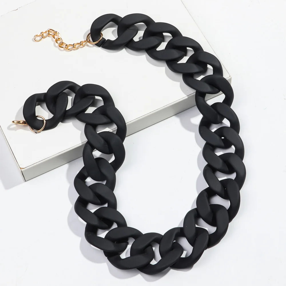 New Colorful Matte Acrylic Wide Chain Choker Necklaces for Women Statement Bohemian Resin Chunky Collar Necklace Fashion Jewelry - EastCurated