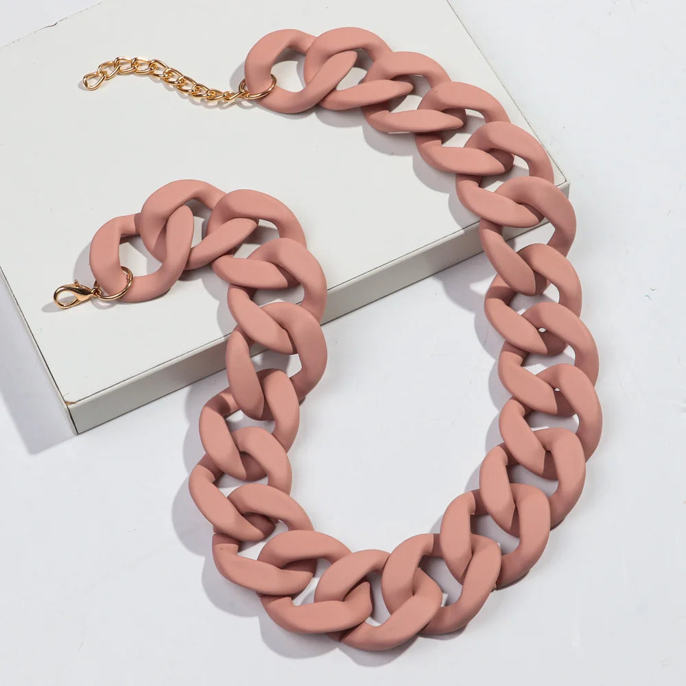 New Colorful Matte Acrylic Wide Chain Choker Necklaces for Women Statement Bohemian Resin Chunky Collar Necklace Fashion Jewelry - EastCurated