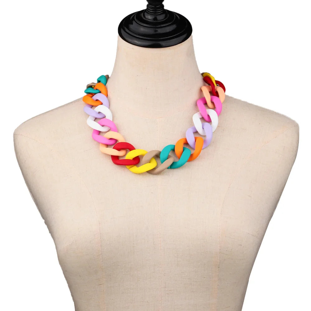 New Colorful Matte Acrylic Wide Chain Choker Necklaces for Women Statement Bohemian Resin Chunky Collar Necklace Fashion Jewelry - EastCurated