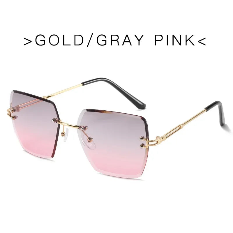 2025 Fashion Oversized Rimless Sunglasses Women Famous Luxury Brand Design Sexy Vintage Lady Summer Style  Sun Glasses - EastCurated
