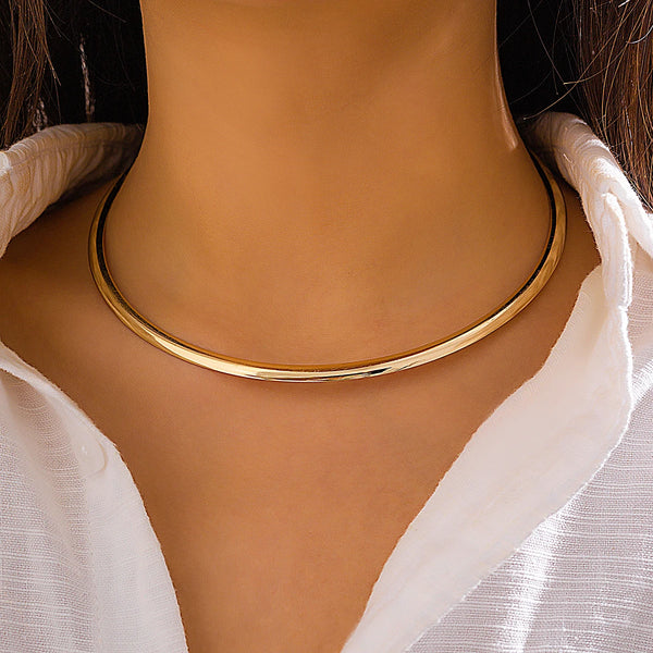 Ingemark Vintage Iron Metal Torques Choker Necklace for Women Goth Gold Color Smooth Adjustable Chain Fashion Jewelry Steampunk - EastCurated