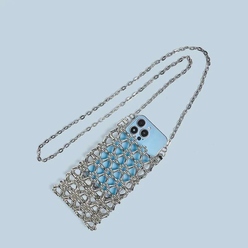 Bamboo Bead Crossbody Bag, Small Capacity, Handmade Bead Hollow Weaving Finished Product, Vertical Phone Bag, New