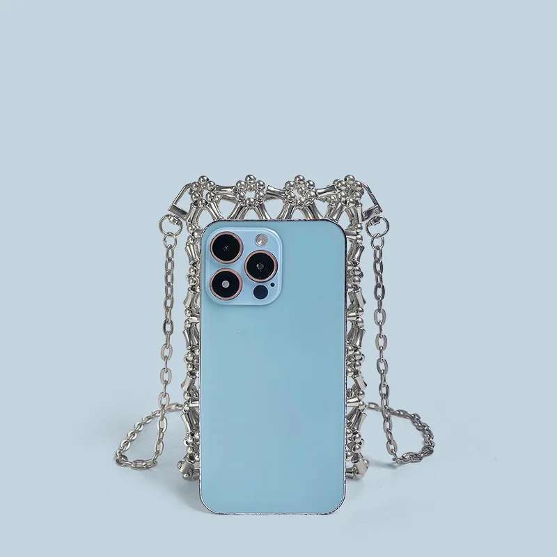 Bamboo Bead Crossbody Bag, Small Capacity, Handmade Bead Hollow Weaving Finished Product, Vertical Phone Bag, New