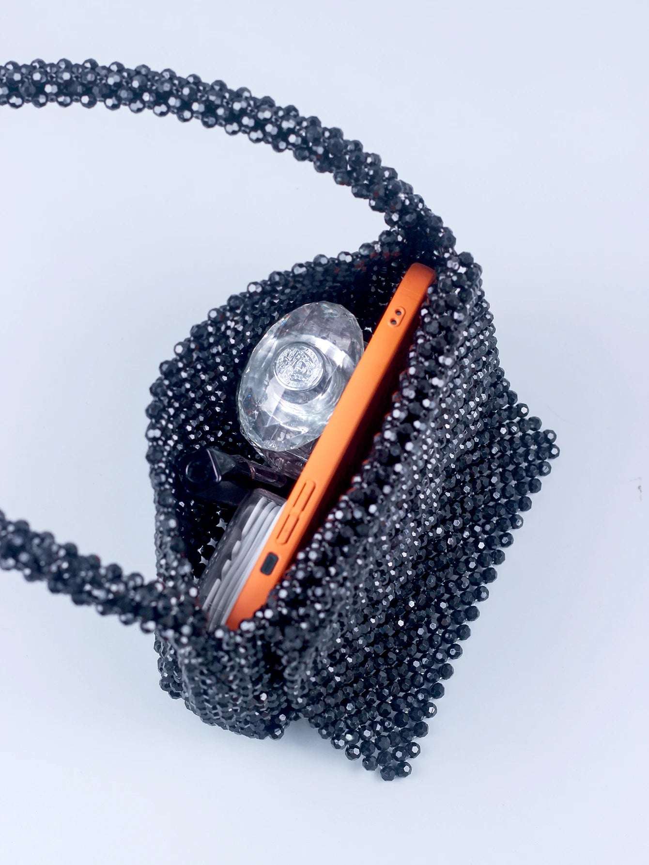 New Black Acrylic Corner Beads U-shaped Handle Women's Dinner Handwoven Fashion Shoulder Bag