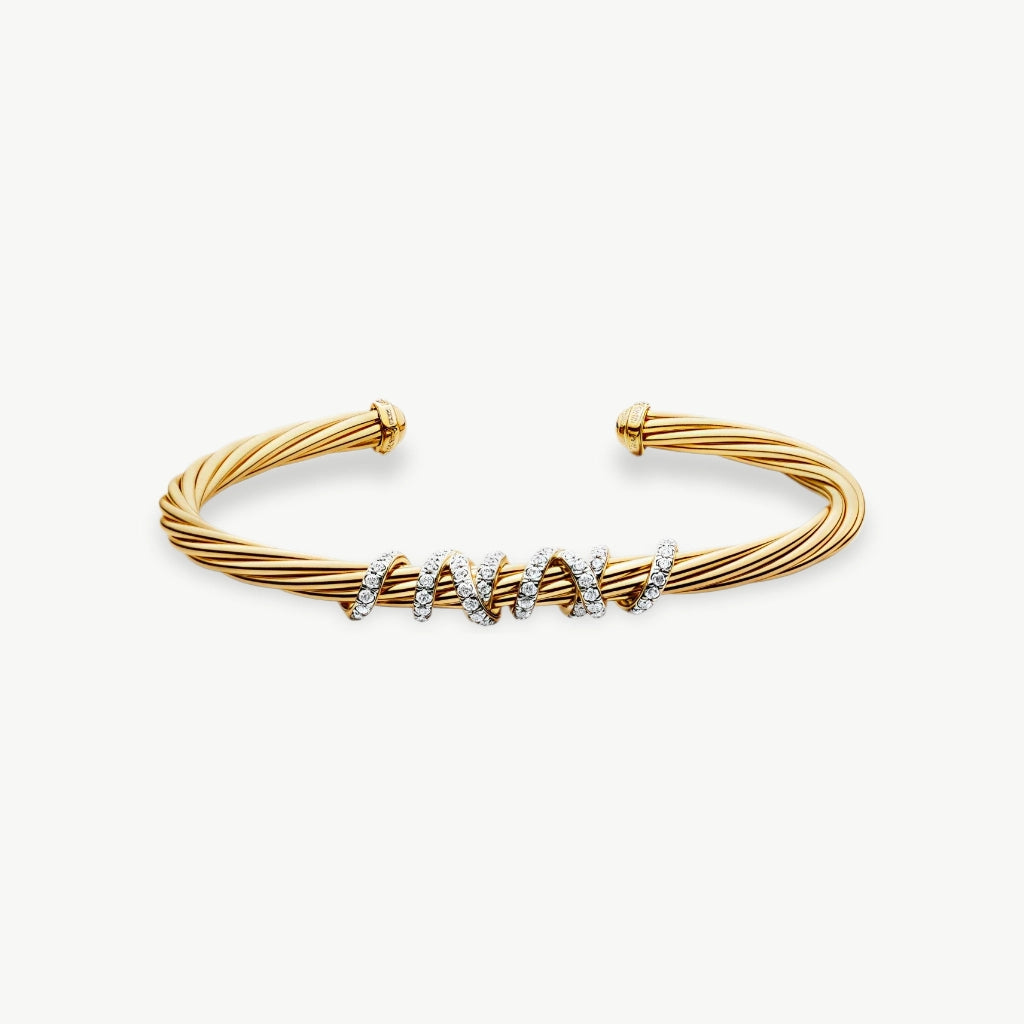 Cable Wire Twist Gold Cuff Bracelet - EastCurated