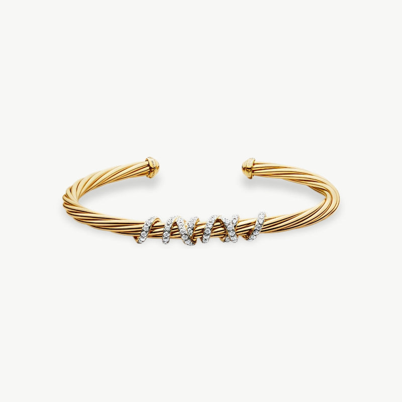 Cable Wire Twist Gold Cuff Bracelet - EastCurated