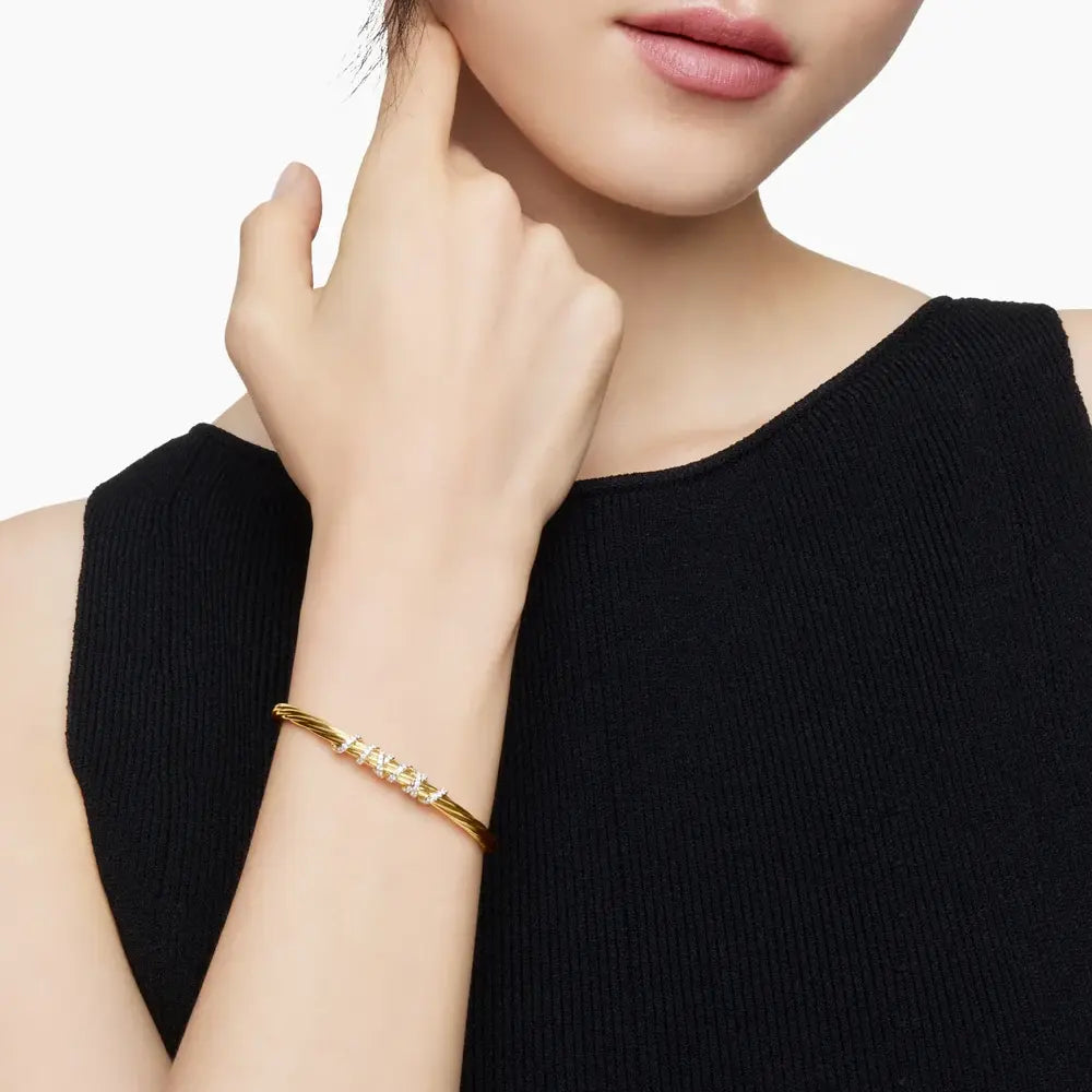 Cable Wire Twist Gold Cuff Bracelet - EastCurated