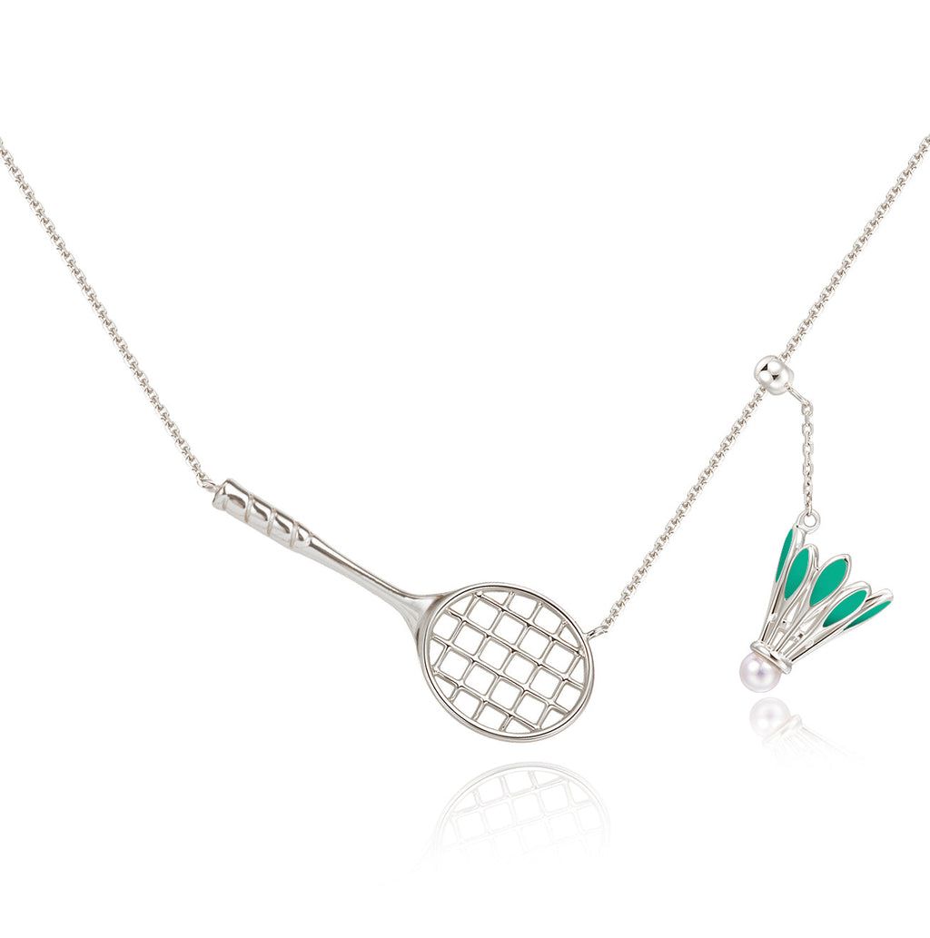 Badminton Racquet & Shuttlecock Necklace (18K white gold plating)（Sliver）