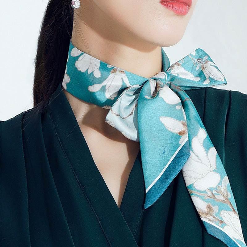 Mulberry Silk 16 Momme White Magnolia Silk Narrow Scarf 120x5cm - EastCurated