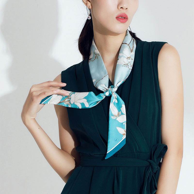 Mulberry Silk 16 Momme White Magnolia Silk Narrow Scarf 120x5cm - EastCurated