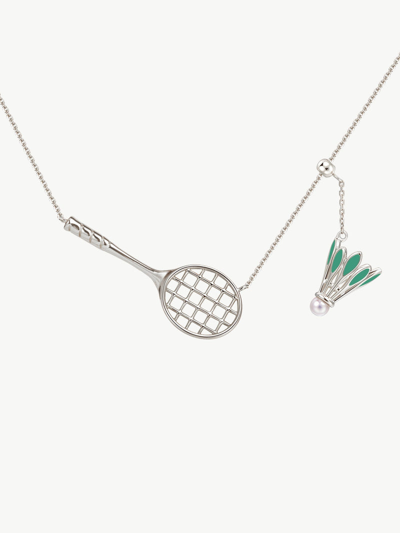 Badminton Racquet & Shuttlecock Necklace (18K white gold plating)（Sliver）