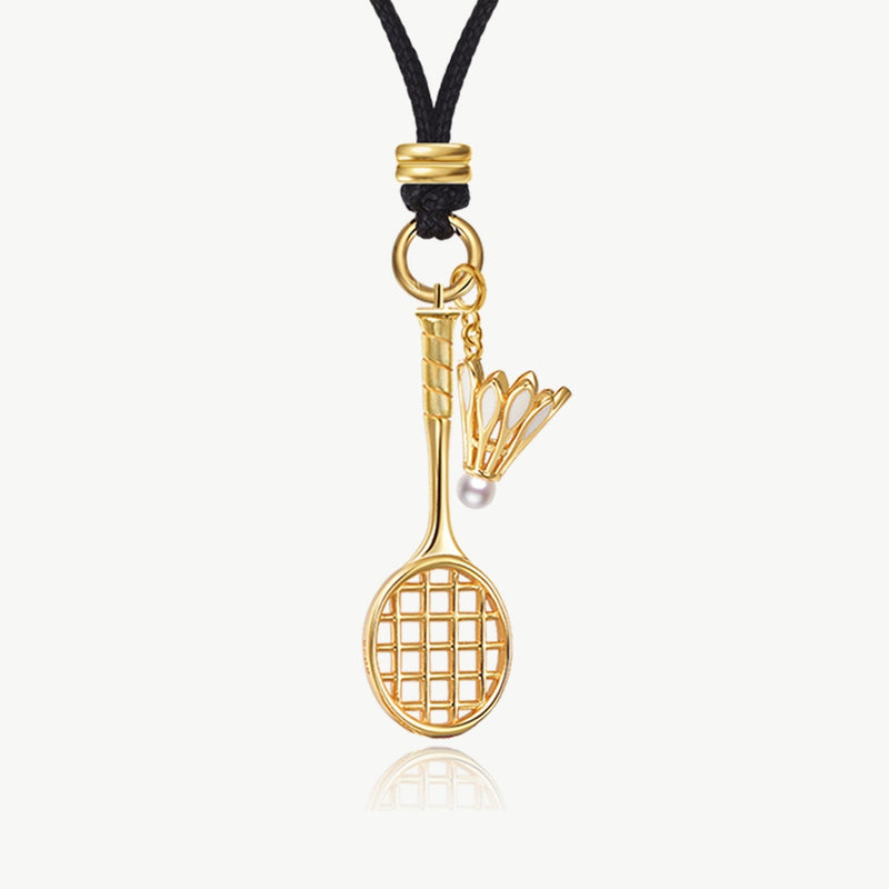 Badminton Racquet & Shuttlecock Cord Necklace (Gold Vermeil)