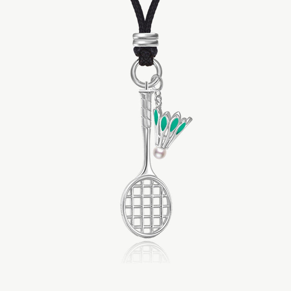 Badminton Racquet & Shuttlecock Cord Necklace (White-Gold Vermeil)