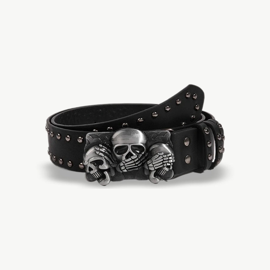 Skull Buckle Rivet Belt — Black — The Signature Detail