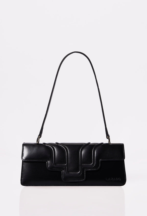 Leather Shoulder Flap Bag 'Hilda' - Black
