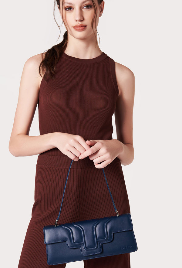 Leather Shoulder Flap Bag 'Hilda' - Blue