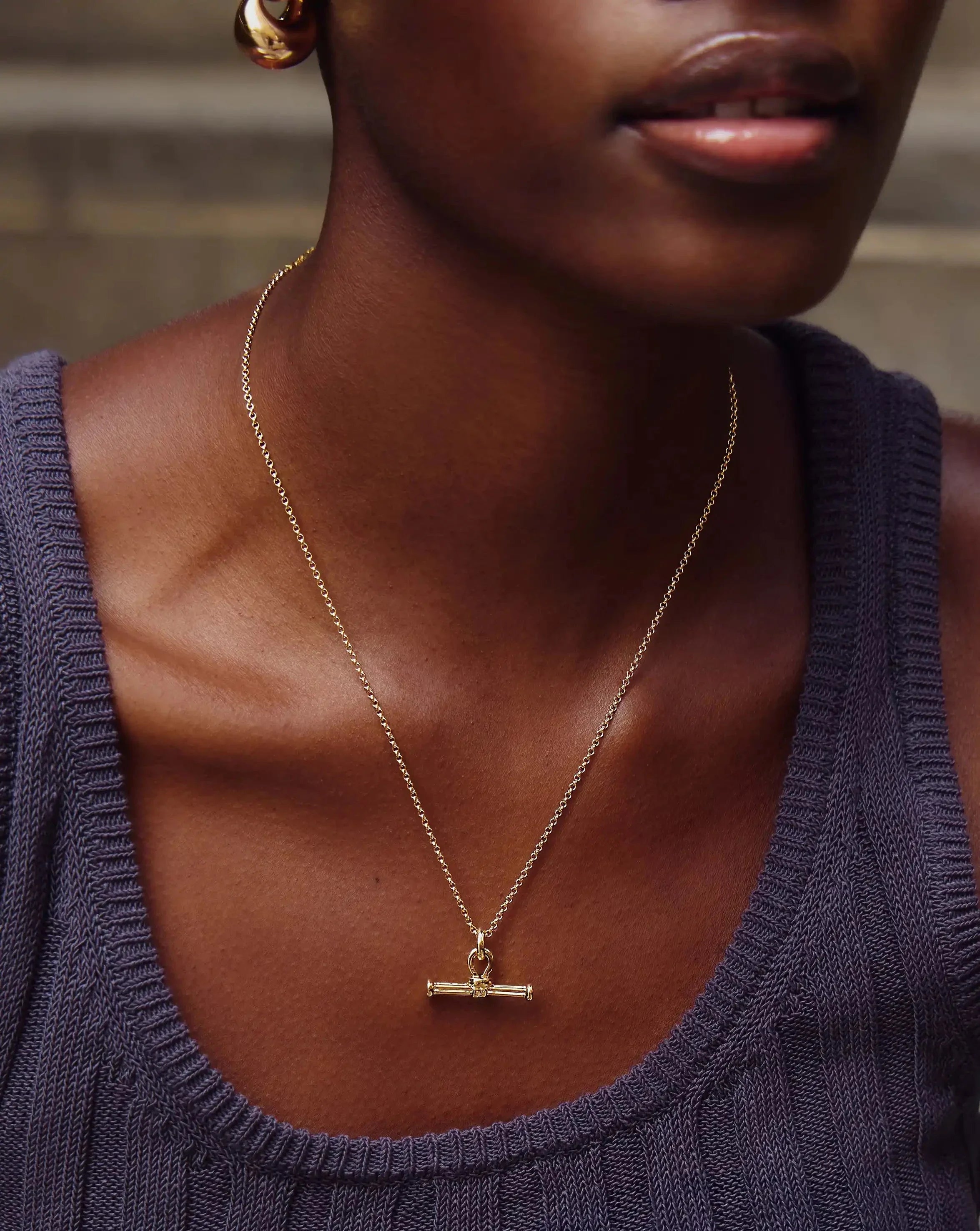 Ridge T-Bar Chain Necklace | 18ct Gold Plated - EastCurated
