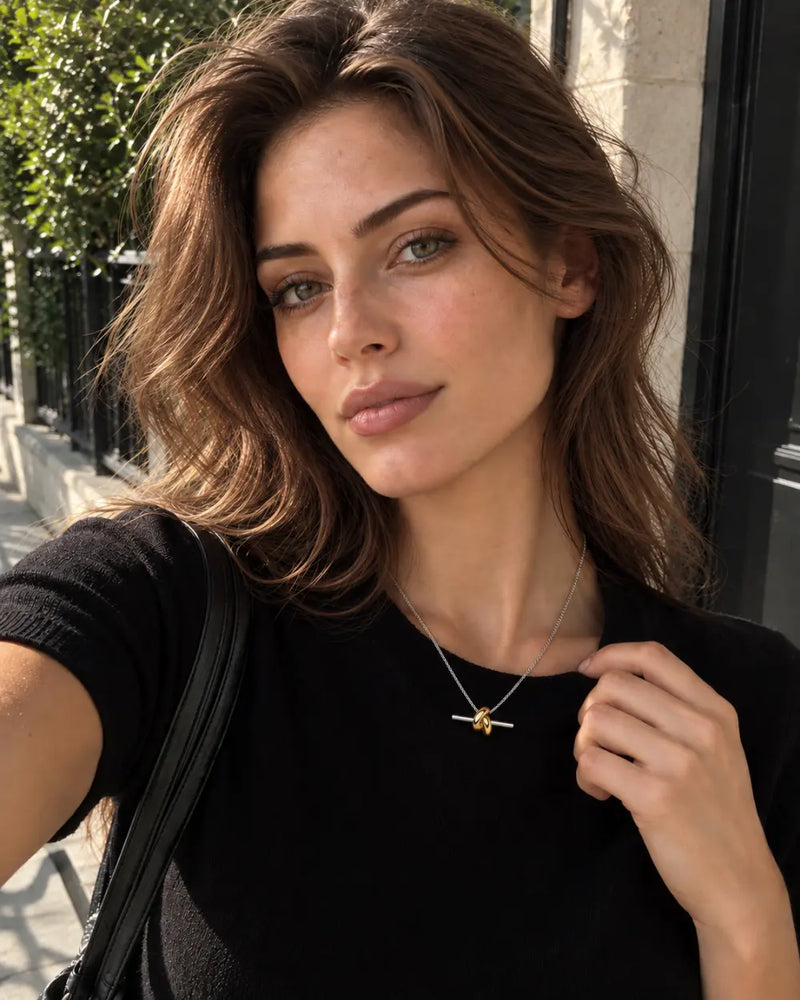 Ridge T-Bar Knot Necklace | Gold & Silver