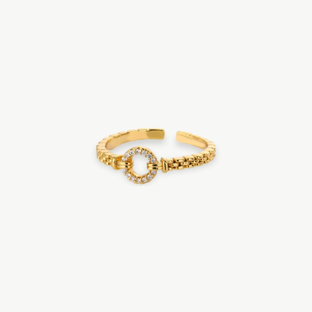Zircon Round Rings For Women Punk Rock Chain Round Open Adjusted Stainless Steel Ring Accessories Jewelry Gift Bijoux Femme