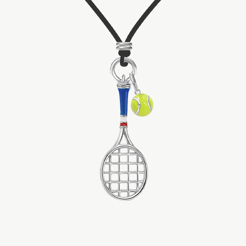 Tennis Racquet Men's Cord Necklace (Blue)